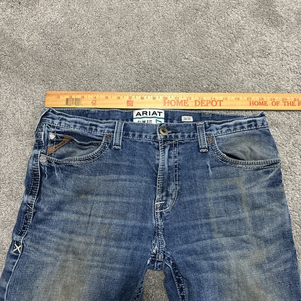 Ariat M7 Jeans Mens 36x30 Medium Wash Slim Fit Straight Leg Distressed Denim - Picture 5 of 6
